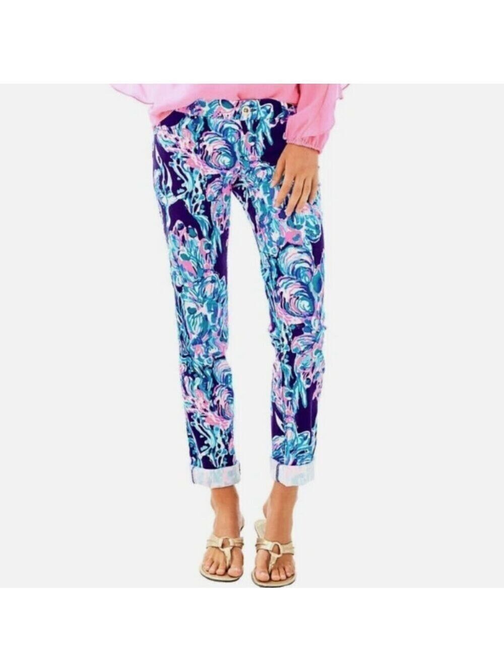 Lilly Pulitzer Women's Callahan Chino Stretch Pants in Bright Navy Caught Up - 0